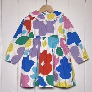 MINI BODEN VGUC Multicolor Floral Print Eyelet Trim Ruffle Collar Lined Dress